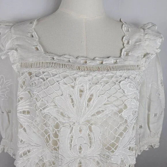 NWT Sundance ALTAI Blouse Small White Eyelet Lace Embroidered Boho Feminine SS - Picture 5 of 13